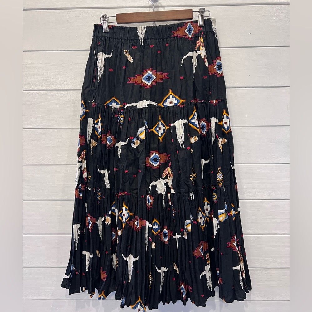 Sedona Stitchery Vintage Southwestern Skull Elastic Waist Maxi Skirt One Size